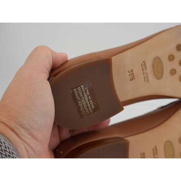 AGL Mocassin Penny Loafers Womens Size 39.5 9.5 Brown Micro Studs Slip On Shoes - Picture 9 of 13